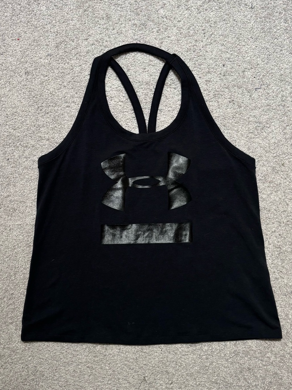 Under Armour Heat Gear Black Gloss Logo Strappy Racerback Cutout Tank Top